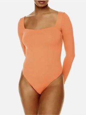 NWT Babaton Long-Sleeve Square-Neck Bodysuit - Coral Orange